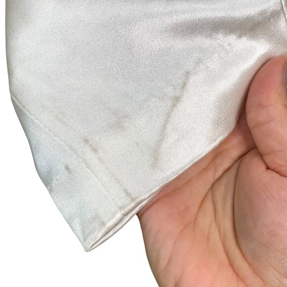 Leena for Mac Duggal White Plunge Satin Puff Sleeve Jumpsuit SZ 2 - Picture 11 of 12